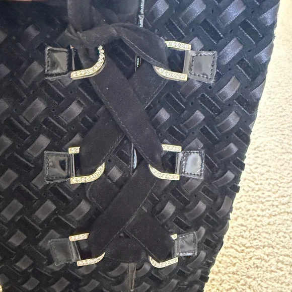 Vintage Versace Black Textured & Patent Heeled Boots Size 39 - Picture 5 of 7